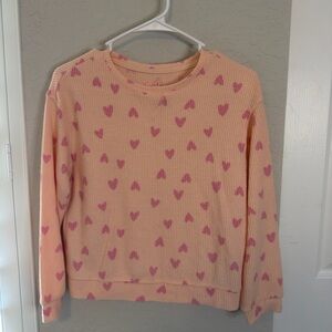 Girls Cat & Jack Soft Waffle Knit Long Sleeve Top Heart with Pink Hearts EUC